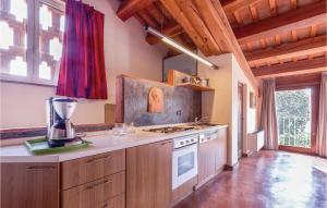 蒂耶内卡多塔度假屋的厨房配有木制橱柜和台面上的搅拌机