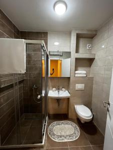 帕莱Ema Residence Pale Jahorina的带淋浴、卫生间和盥洗盆的浴室