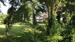 埃贝尔托夫特Rane Ladegaard的一座树木繁茂的院子中的房子