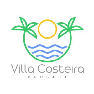马拉戈日Pousada Villa Costeira的两棵棕榈树和海洋标志