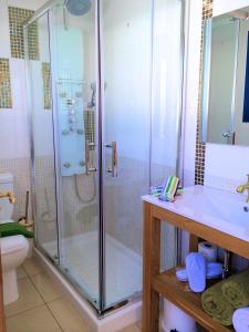 塞博河畔卡莱塔Suite Marrakech Beach, La Graciosa.的带淋浴、卫生间和盥洗盆的浴室