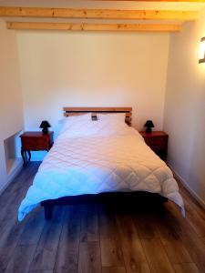 DunGîte La Glycine的一间卧室配有一张带2个床头柜的大床