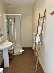 梅尔维尔弗朗瑟维尔普拉格沃邦酒店的带淋浴、水槽和梯子的浴室