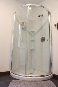 拉皮德城Cabin 2 at Horse Creek Resort的浴室内带玻璃淋浴间