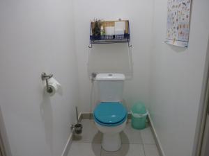 滨海巴纽尔斯la belle bleue的一间带蓝色座椅卫生间的浴室