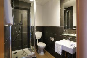 盖瑟尔温德加斯霍特夫梅慈杰拉姆酒店的浴室配有卫生间、淋浴和盥洗盆。