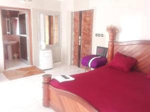 达喀尔Bienvenue CHEZ VOUS的一间卧室配有一张带红色毯子的大床