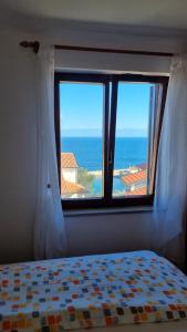 木洛希尼卡佳公寓酒店的一间卧室设有海景窗户