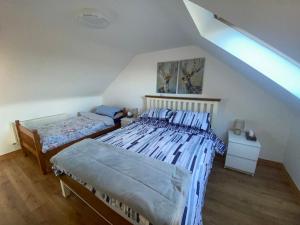 戈尔韦Connemara Chalet的阁楼上的卧室配有两张床