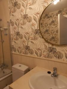 米哈斯科斯塔Mi Capricho, Luxury Apartment的一间带水槽、镜子和卫生间的浴室