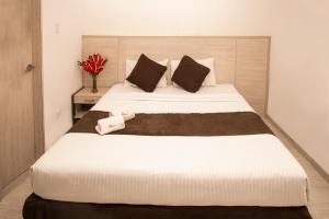 波哥大Hotel Bestmark Platino的一间卧室配有一张大床和两个枕头