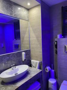 塞尔米雅典娜机场酒店的一间带水槽、镜子和卫生间的浴室