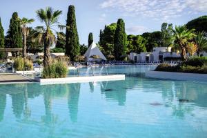 拉格朗德默特Belambra Clubs La Grande Motte - Petite Camargue Presqu'île Du Ponant的一座拥有蓝色海水和棕榈树的游泳池