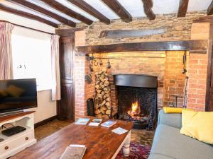 霍舍姆Apple Tree Cottage的客厅设有壁炉和沙发。