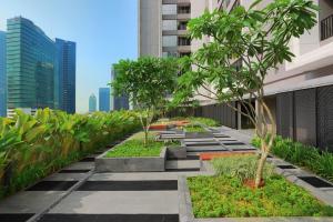 雅加达Citadines Sudirman Jakarta的一座树木繁茂的建筑屋顶上的花园