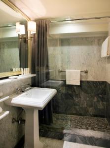 波士顿The Eliot Hotel的一间带水槽和淋浴的浴室