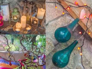 梅瓦吉西洛尔谷仓旅馆的一组四张带灯的绿色玻璃花瓶照片