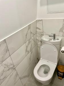 圣但尼WIFI- STADE DE FRANCE- BASILIQUE CATHEDRALE MONSEJOURASAINTDENIS的浴室配有白色卫生间和盥洗盆。