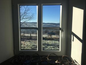 马尔梅迪La Maison de Julienne - Ligneuville的窗户享有雪覆盖的田野美景