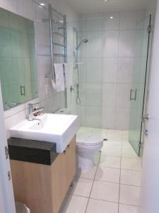 基督城梅尔瓦拉庄园酒店的一间带水槽、卫生间和淋浴的浴室
