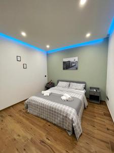 波佐利Pozzuoli B&B exSofer的一间卧室配有一张蓝色条纹大床