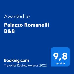 特拉尼Palazzo Romanelli B&B的手机的屏幕,手机的文本被授予palaza romanelli