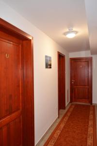 瓦茨阿兰中央会议旅馆的走廊上设有两扇木门和地毯