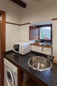 LinaresCasa de Aldea Casa de Rubio的厨房配有水槽和微波炉