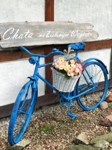 GarczChata na Zielonym Wzgórzu的蓝色自行车,装满鲜花的篮子