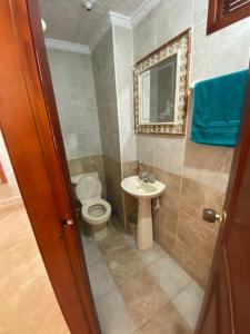 佛罗里达布兰卡Apartamento Cañaveral的一间带卫生间、水槽和镜子的浴室