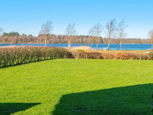 安斯艾厄10 person holiday home in Ansager的一片大草场,后面有湖泊
