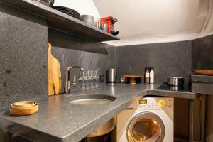 巴黎Bail Mobilite Luxe Le Marais的厨房配有洗衣机和水槽