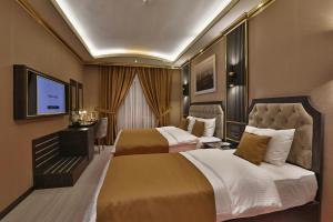马尔丁ANEMON MARDIN OTEL的酒店客房设有两张床和电视。