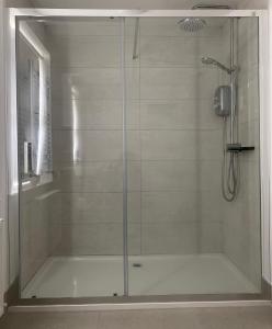 KincasslaghVillage Way Apartments的浴室里设有玻璃门淋浴