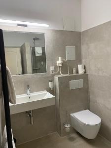 波茨坦老城酒店的一间带水槽、卫生间和镜子的浴室