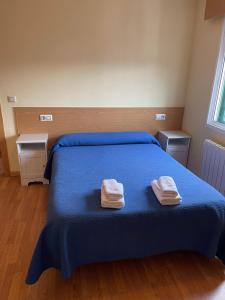 PortaApartment Lecer 7 - 2nd floor的一间卧室配有蓝色的床和2条毛巾