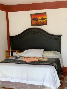 圣佩德罗拉拉古纳Hotel Villa del Lago, Gladys的卧室内一张带黑色床头板的床