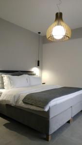 卡兰巴卡Psammites的一间卧室配有一张大床和灯具