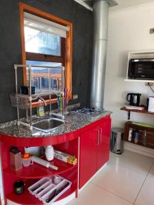 科伊艾科Departamentos KM 5的红色的厨房,配有水槽和窗户