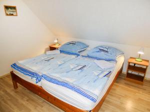 高尔维茨Apartment Gollwitzer Park - Insel Poel-6 by Interhome的一张位于房间的床,上面有两个蓝色的枕头