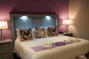 圣米格尔-德阿连德Hotel Casa Don Quijote的一间卧室设有一张紫色墙壁的大床