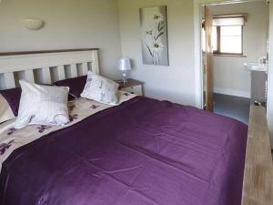 Llanafan-fawrBlack Mountain View的卧室里一张带紫色毯子的床
