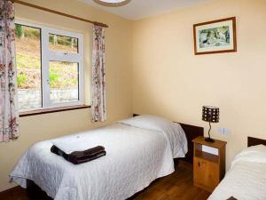 罗斯贝Rossbeigh Beach Cottage No 6的一间卧室设有两张床和窗户。