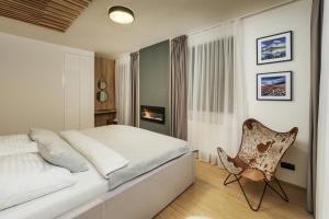 什平德莱鲁夫姆林Savoy Exclusive Mountain Apartment的一间卧室配有一张床和一把椅子