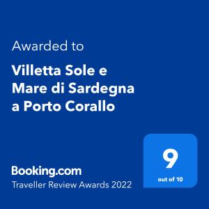Villetta Sole e Mare di Sardegna a Porto Corallo的证书、奖牌、标识或其他文件