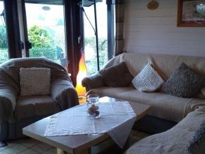 梅舍德Holiday home on Lake Henne with terrace的带沙发和咖啡桌的客厅