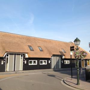 卡德赞德Tin Tin in Cadzand, Koolse Hoeve 1b的棕色屋顶和街灯的建筑