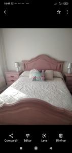 阿雷斯Pozo das Leiras-izquierda-的一张带粉红色床头板和枕头的床