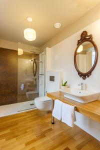 FriolHotel Casa da Galbana的一间带水槽、卫生间和镜子的浴室