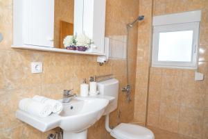 乌尔齐尼Apartments Sejla的一间带水槽、卫生间和镜子的浴室